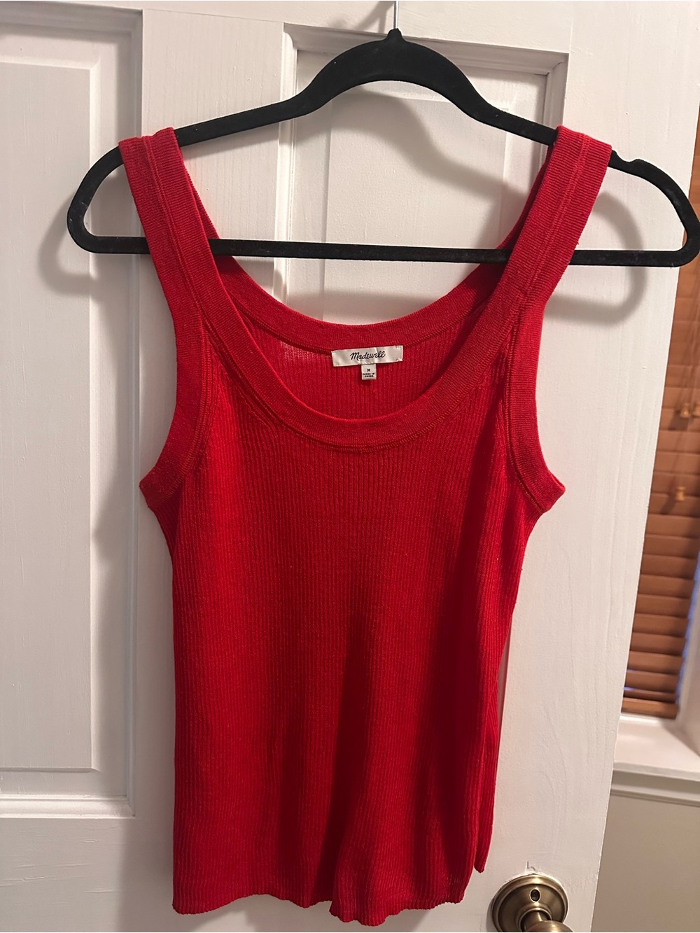 Madewell Bright Red Ribbed Tank Top - Scoop Neck Sleeveless